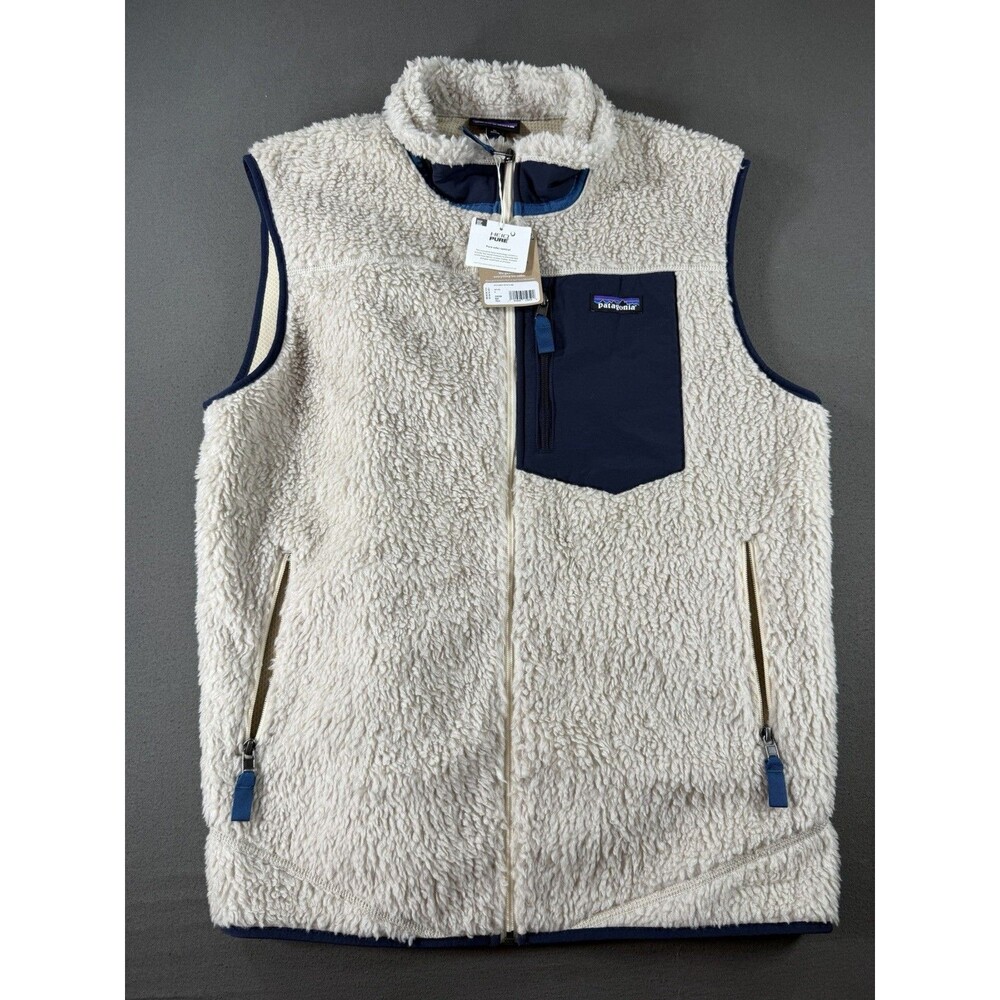 Patagonia Retro X Fleece Vest Mens XL Natural Beige Full Zip Sherpa Pile Logo